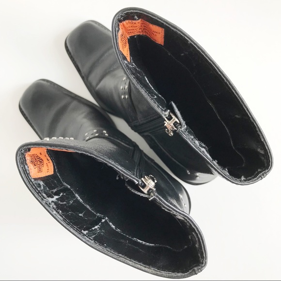 Harley-Davidson Black Leather Studded Moto Boots - Picture 13 of 14